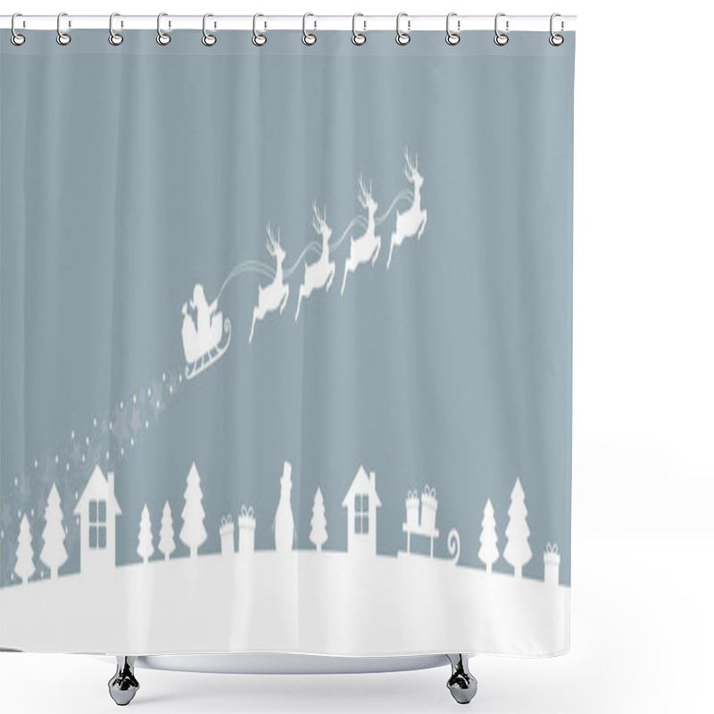 Personality  Christmas Village Winter Banner With Santa Sleigh And Reindeer Shower Curtains