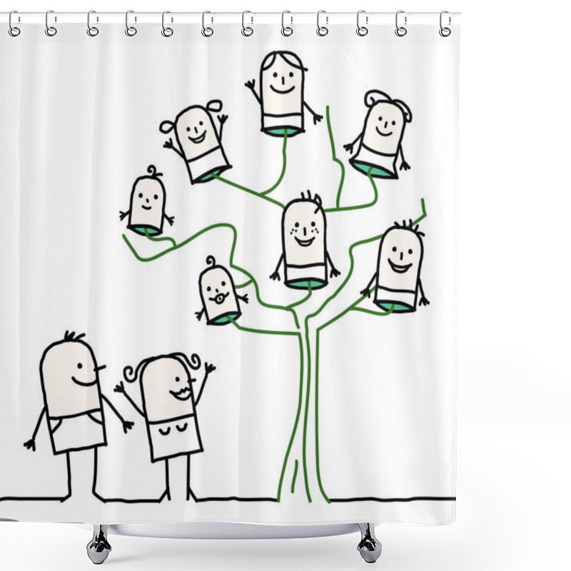 Personality  Cartoon Parents With A Lot Of Children Shower Curtains