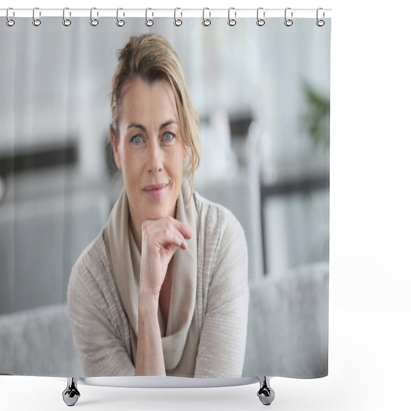 Personality  Mature Woman With Hand On Chin Shower Curtains