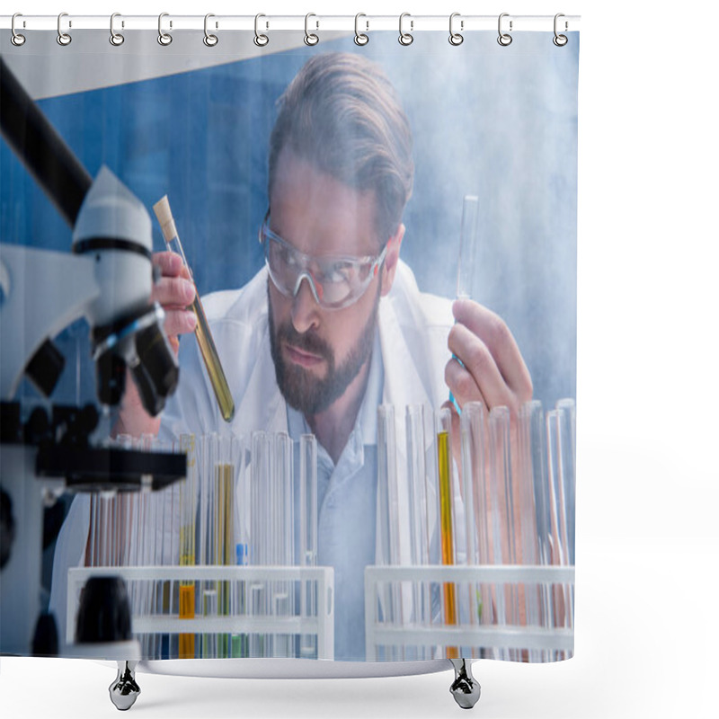 Personality  Chemist In Goggles With Reagents Shower Curtains