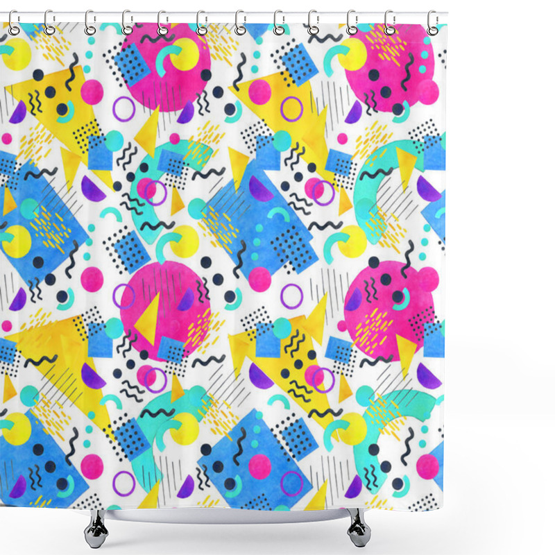 Personality  Memphis Seamless Pattern Of Geometric Shapes 80's-90's Styles On Shower Curtains