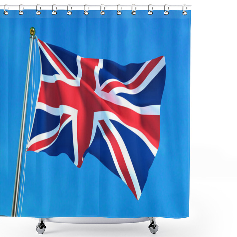 Personality  British Flag, United Kingdom Flag On The Blue Sky Background. 3D Illustration Shower Curtains