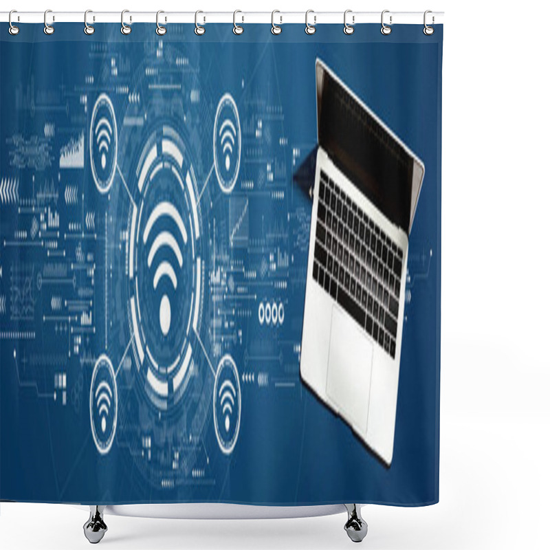 Personality  Wifi Theme With A Laptop Computer Shower Curtains