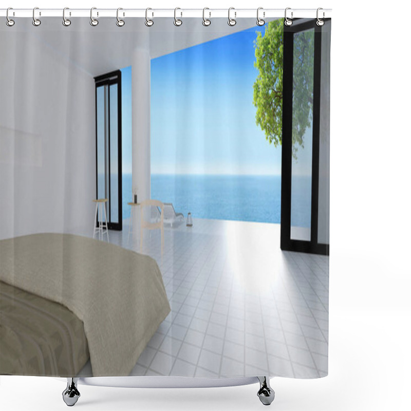 Personality  The Modern Bedroom With Sea View Interior For Vacation And Summe Shower Curtains