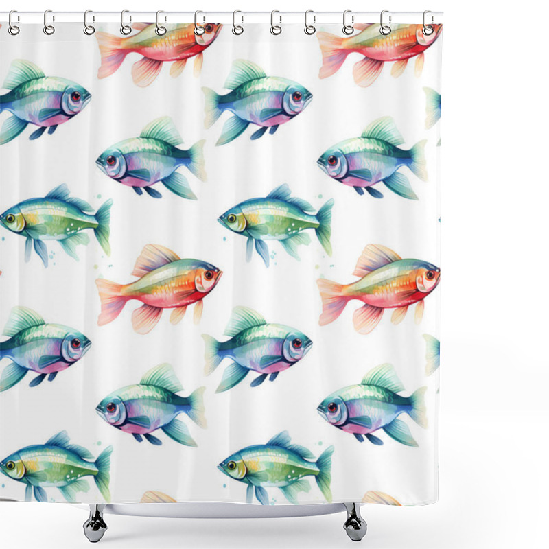 Personality  Watercolor Oriental Pattern With Rainbow Carps. Seamless Oriental Texture With Isolated Hand Drawn Fishes. Asian Natural Background In Vector Shower Curtains