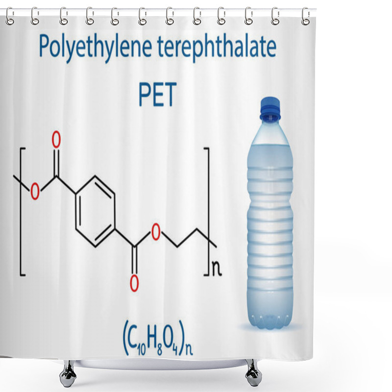 Personality  Polyethylene Terephthalate Or PET, PETE Polyester, Thermoplastic Polymer Molecule With Plastic Bottle. Structural Chemical Formula Shower Curtains