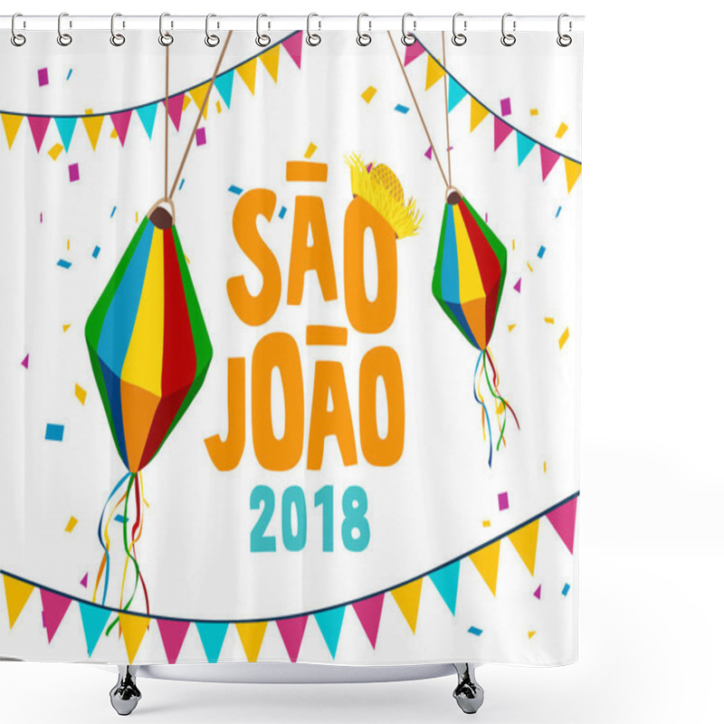 Personality  Greeting Card For Brazilian Traditional Celebration Festa Junina. Portuguese Brazilian Text Saying Fair. Festa De Sao Joao. Festive Typographic Vector Art. Shower Curtains