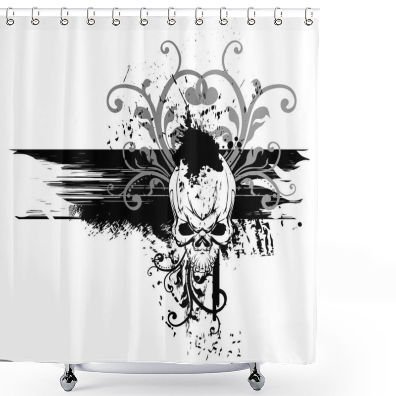 Personality  Skull And Grunge Elements, Tears And Floral.  Shower Curtains