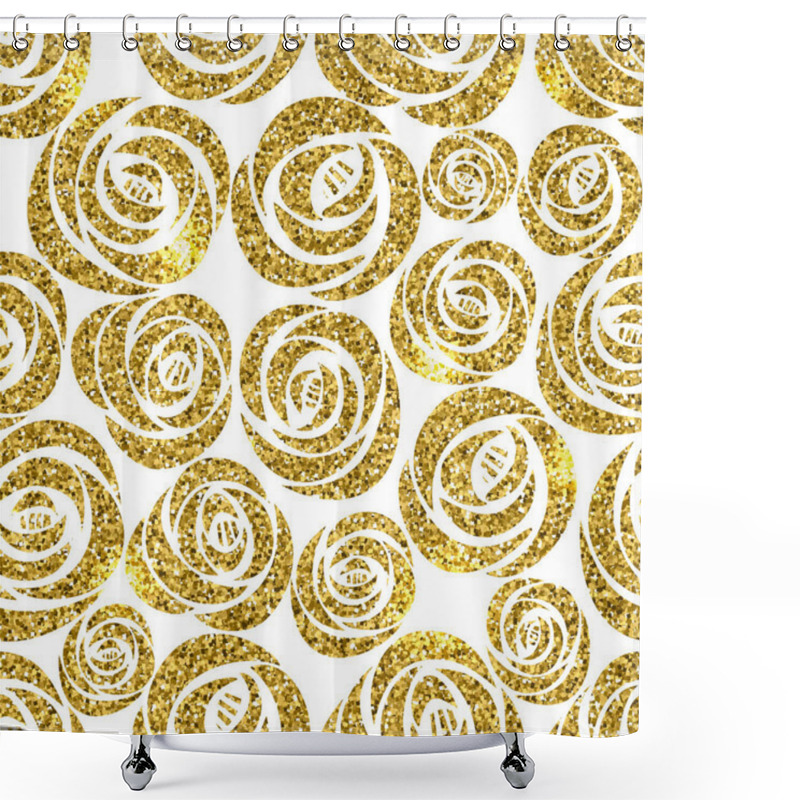 Personality  Vector Shining Golden Glitter Roses Flower Floral Seamless Pattern Shower Curtains