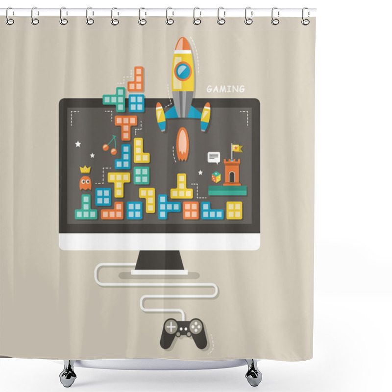 Personality  Flat Design Icons Concept Of Computer Games Shower Curtains