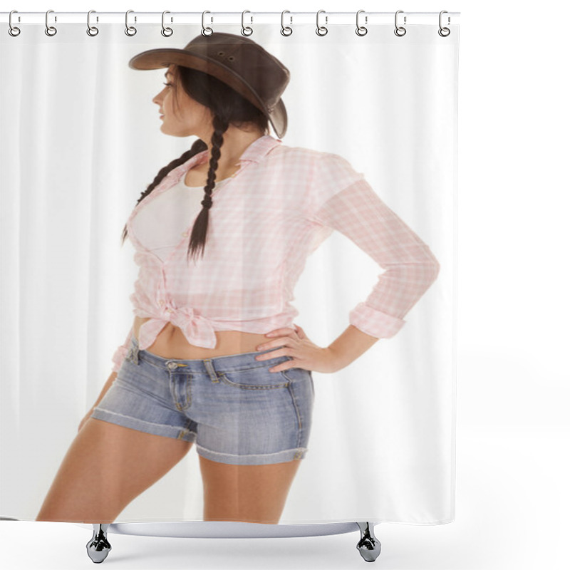 Personality  Braids Shorts Pink Shirt Look Back Shower Curtains