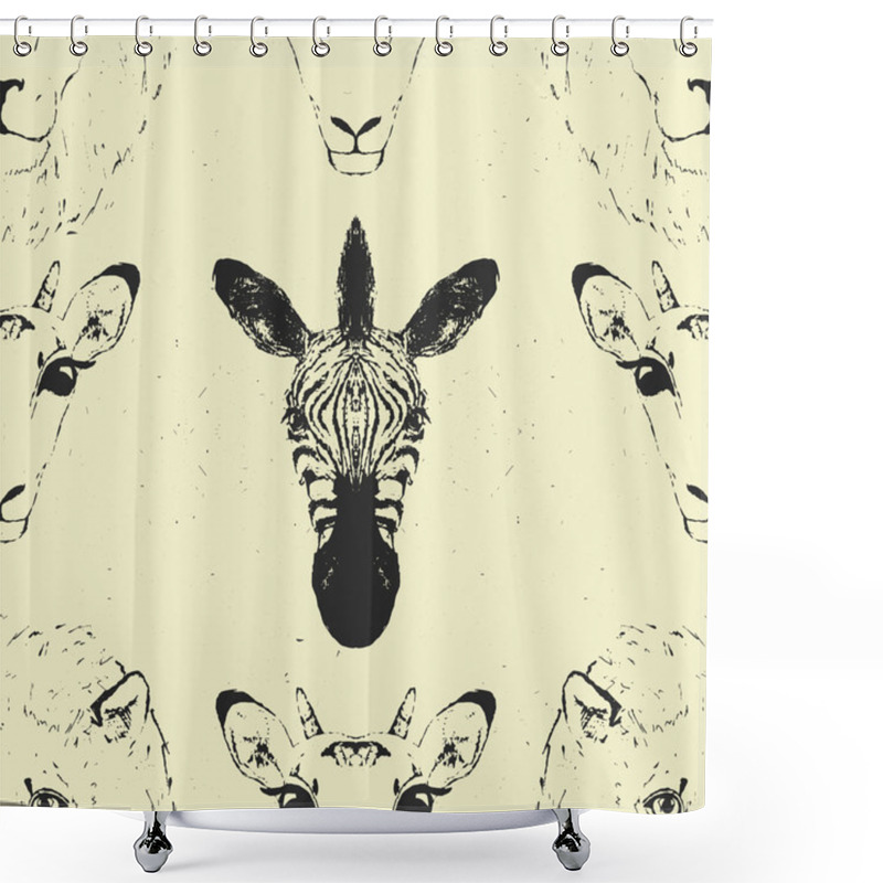 Personality  Seamless Pattern Of A Wild Animal Heads. Shower Curtains