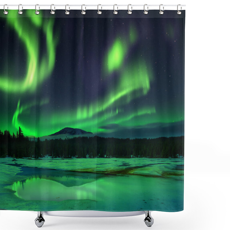 Personality  Aurora Borealis Over Frozen Lake Shower Curtains