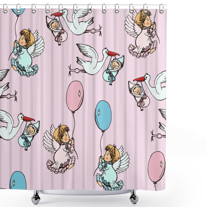 Personality  Pattern With Angels And Storks Shower Curtains