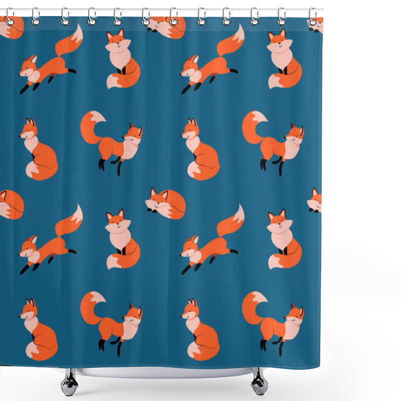 Personality  Seamless Pattern With Funny Cartoon Foxes Shower Curtains