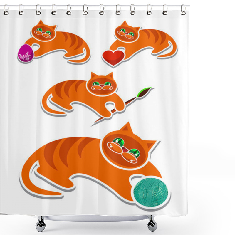 Personality  Complete Set Of Cheerful Red Kittens Shower Curtains