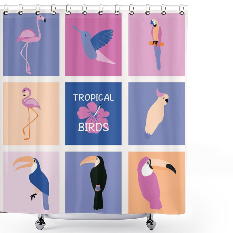 Personality   Hand Drawn Tropical Set Of Birds.  Shower Curtains