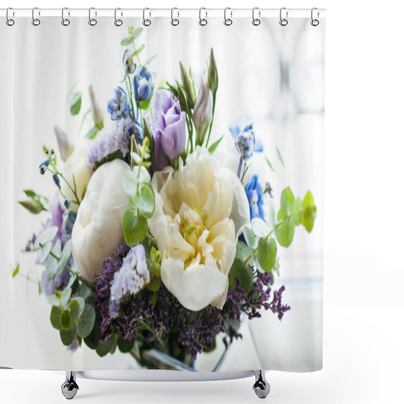 Personality  Wedding Bouquet Of Flowers On A White Backgroun Shower Curtains