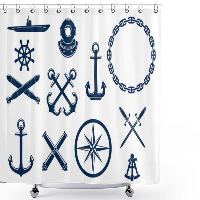 Personality  Marine And Nautical Icons Set Shower Curtains