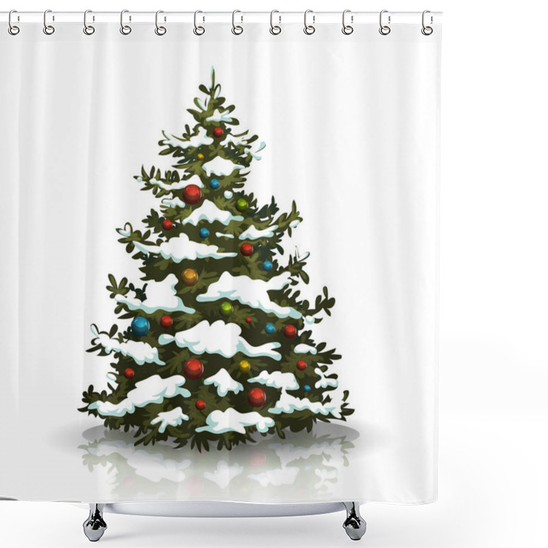 Personality  Christmas Pine Tree With Snow And Balls Shower Curtains