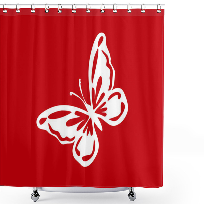 Personality  Butterfly Motif Or White Butterfly Isolated On Red Background.  Shower Curtains