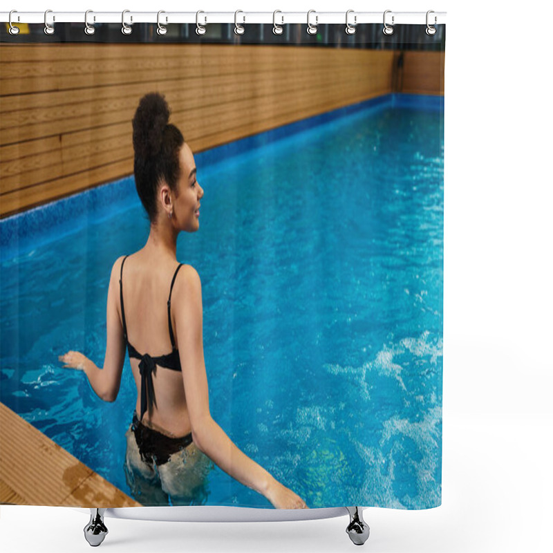 Personality  A Young African American Woman Revels In The Soothing Waters Of A Spa Pool, Embracing Relaxation. Shower Curtains