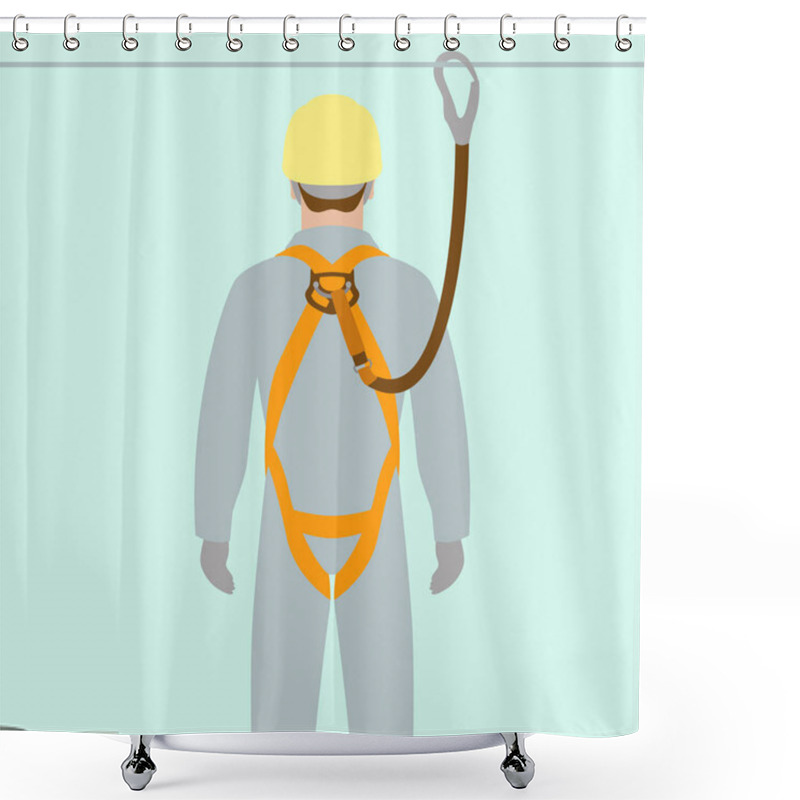 Personality  Worker Climbing Safety Belt Vector Illustration Flat Style Shower Curtains