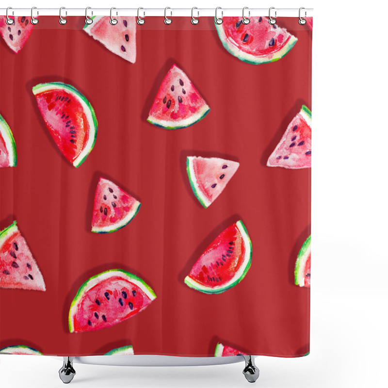 Personality  Seamless Fresh Juicy Ripe Watermelon Slices Pattern Shower Curtains