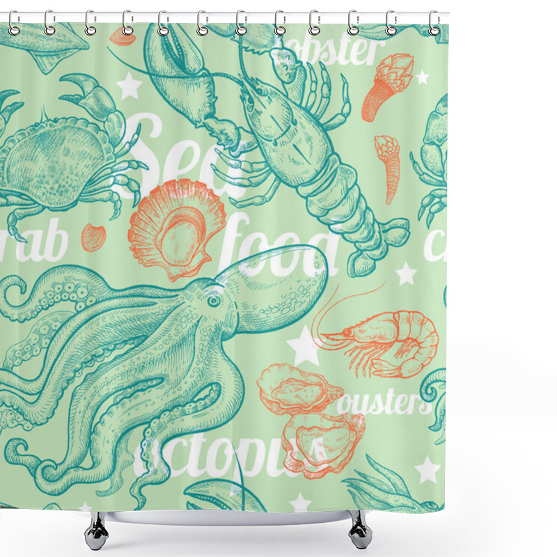 Personality  Seamless Vector Pattern With Seafood. Shower Curtains