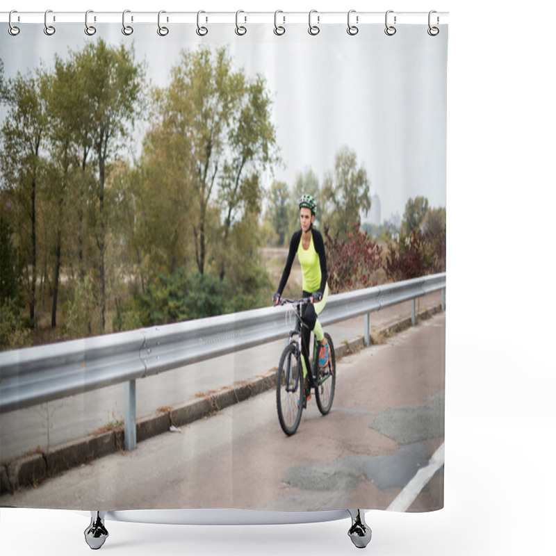 Personality  Woman Cycling On Road Shower Curtains