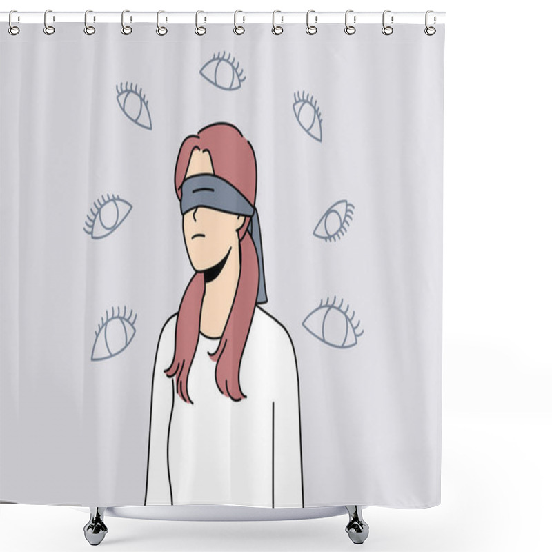 Personality  Young Woman With Cover On Eyes Feel Stalked With Various Numerous Eyes. Blindfolded Female Feeling Paranoid. Mental Health And Paranoia. Vector Illustration.  Shower Curtains