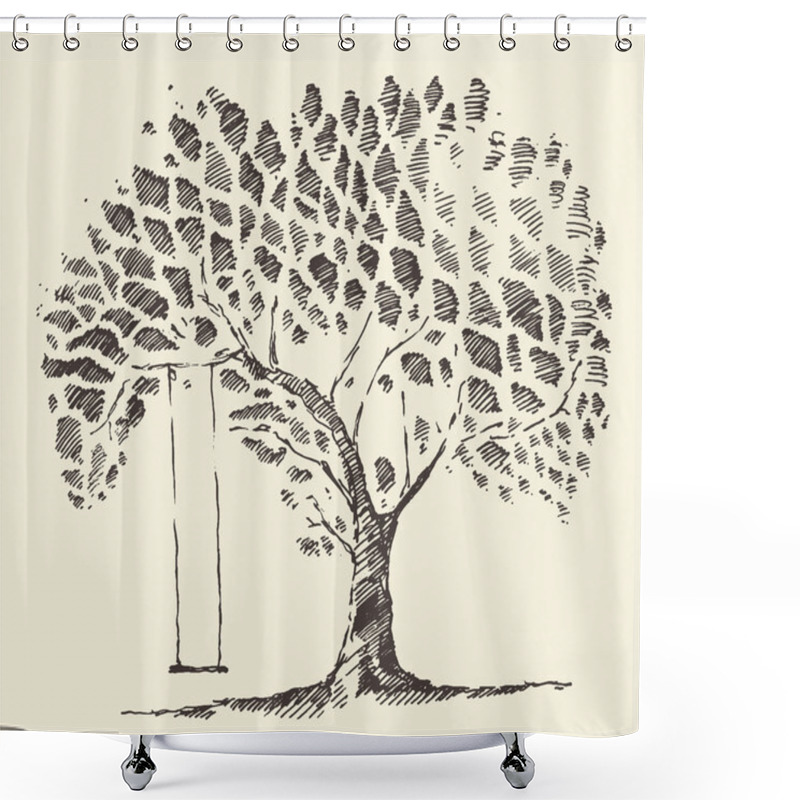 Personality  Romantic Illustration Tree Swing Hand Drawn Sketch Shower Curtains