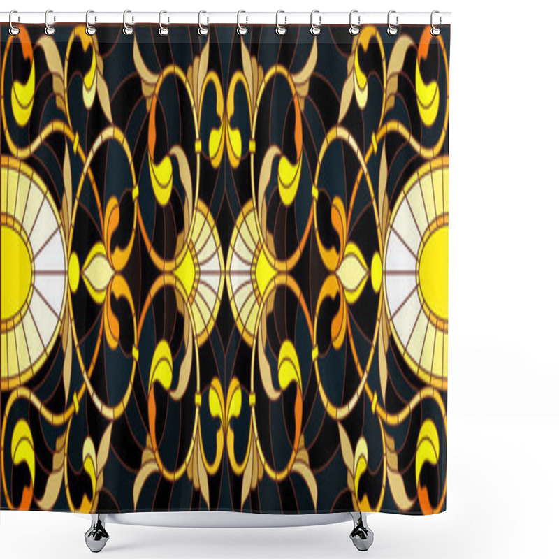 Personality  Illustration In Stained Glass Style With Floral Ornament ,imitation Gold On Dark Background With Swirls And Floral Motifs Shower Curtains