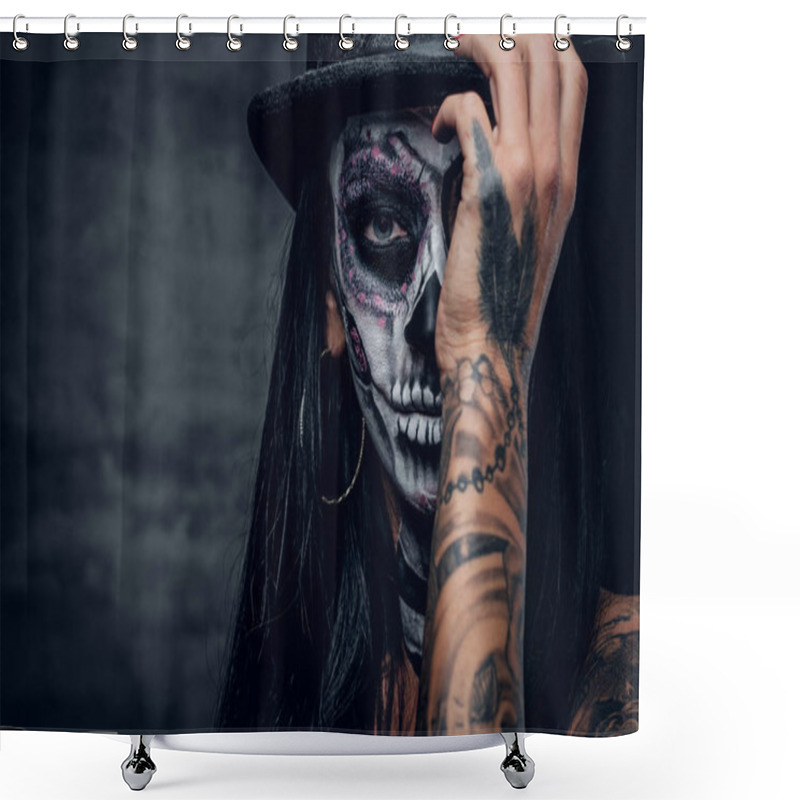 Personality  Zombie Woman With Painted Skull Face Shower Curtains