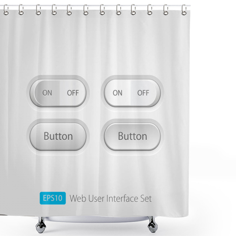 Personality  Vector User Interface Collection. On Off Buttons, Bars, Power Buttons, Toggle Switch, Sliders Shower Curtains