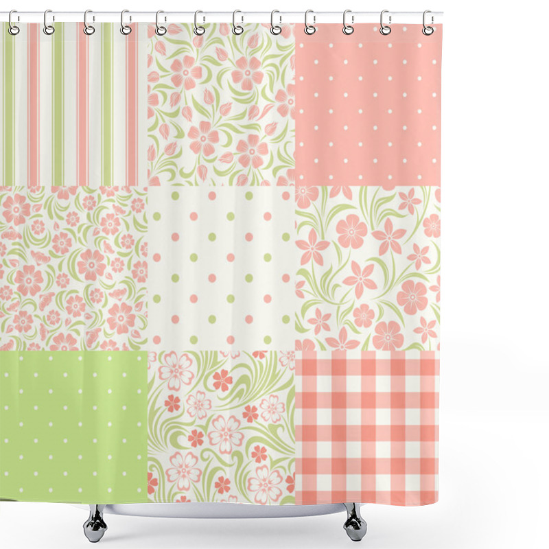 Personality  Set Of Seamless Floral And Geometric Patterns. Vector Illustration. Shower Curtains