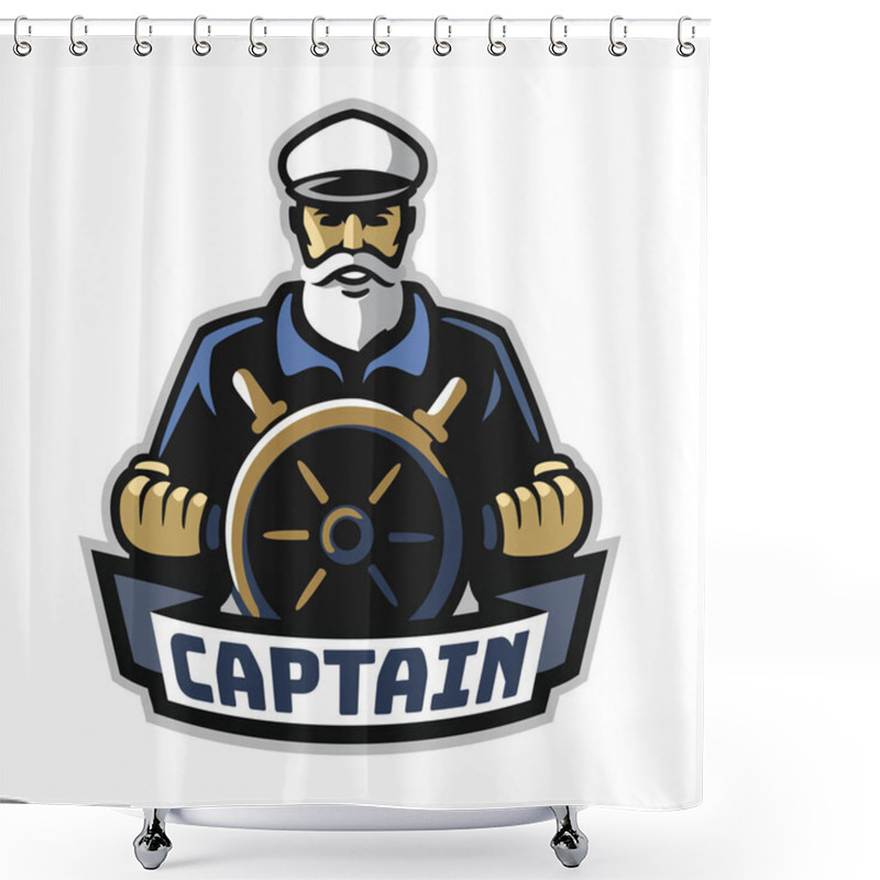 Personality  Captain Emblem With Steering Wheel On White Background Shower Curtains