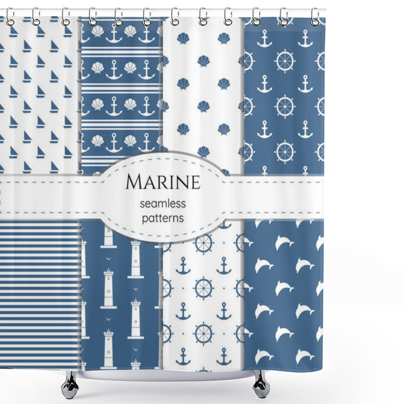 Personality  Set Of Marine Seamless Minimalistic Vector Patterns Shower Curtains