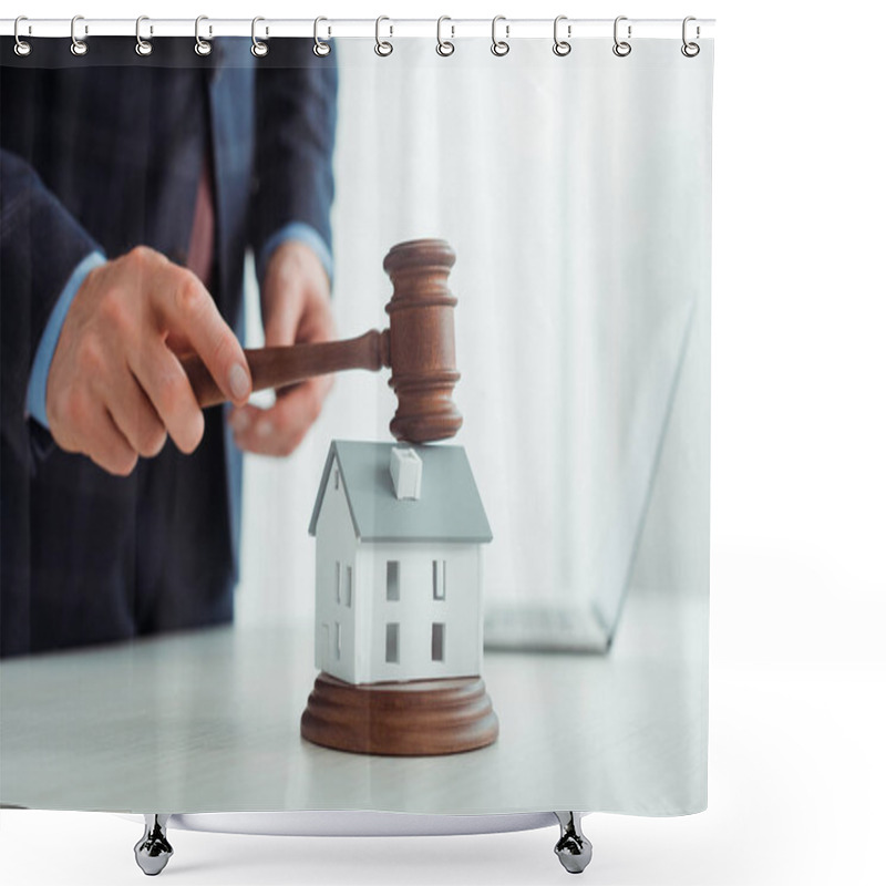 Personality  Cropped View Of Auctioneer Hitting Model Of House With Gavel  Shower Curtains