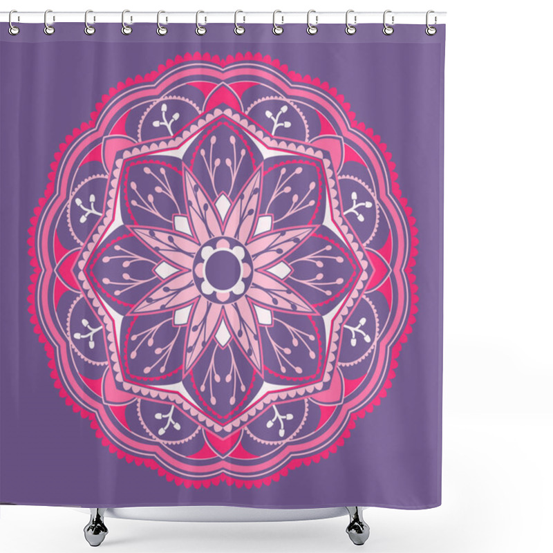 Personality  Pink Mandala Pattern On Purple Background Shower Curtains