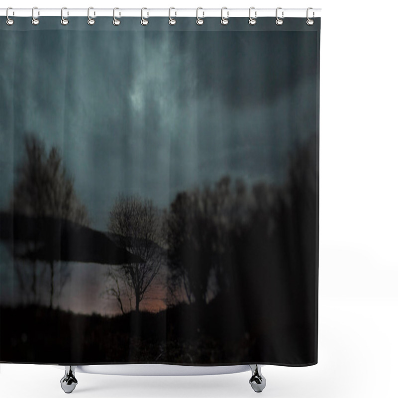 Personality  Lochside Tree Silhouettes, Loch Caolisport, Scotland. Shower Curtains