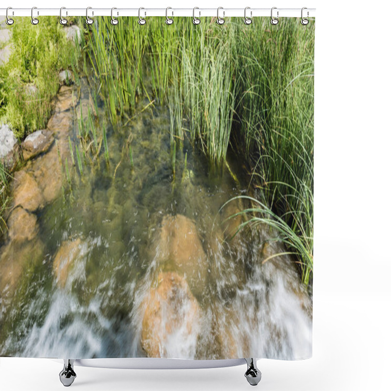 Personality  River With Clean Water Flowing Near Rocks And Grass  Shower Curtains