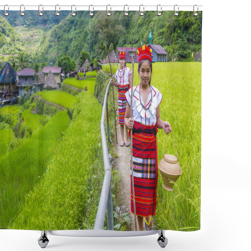 Personality  BANAUE, PHILIPPINES - MAY 02 : Women From Ifugao Minority Near A Rice Terraces In Banaue The Philippines On May 02 2018. The Ifugao Minority Mostly Live In The Mountains Of North Philippines Shower Curtains