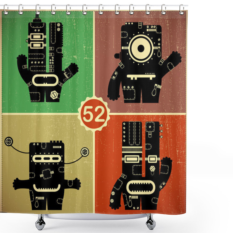 Personality  Set Of Four Monsters At Retro Grunge Background Shower Curtains