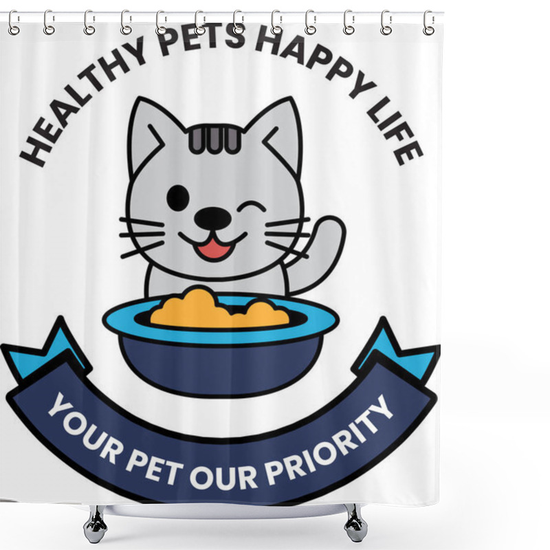 Personality  A Cat Is Eating From A Bowl With The Words In The Style Of Sign Illustrations Shower Curtains