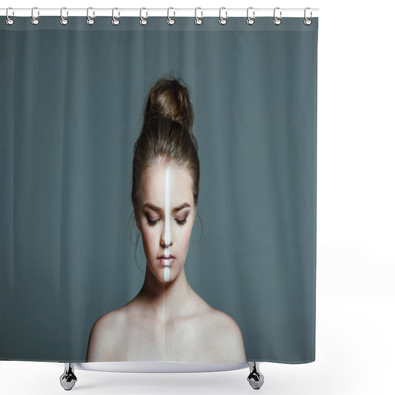 Personality  Beautiful Girl With Line On Face Shower Curtains