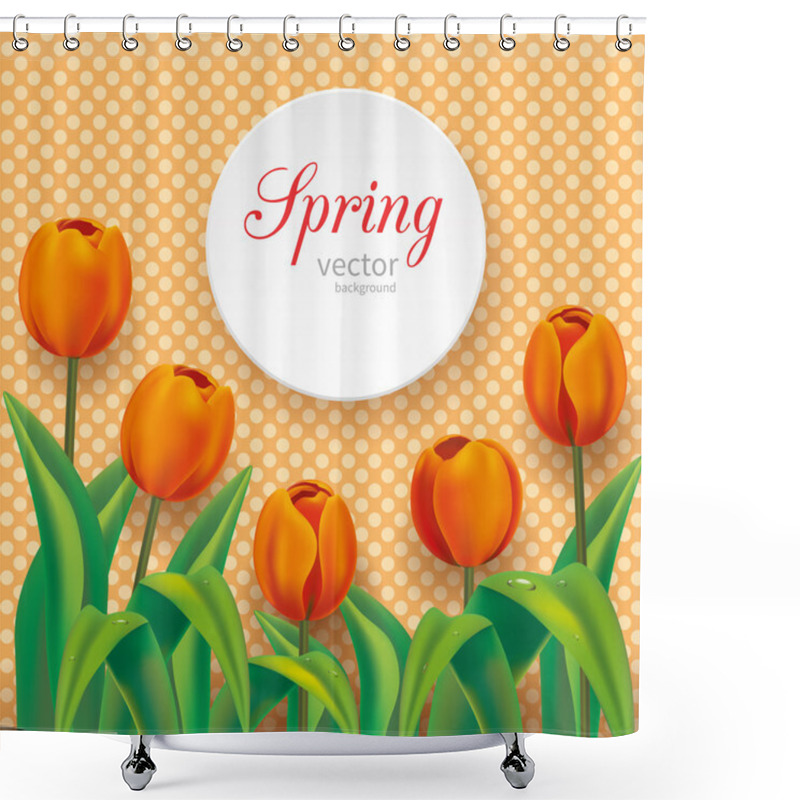 Personality  Orange Tulips On Polka Dots Background Shower Curtains