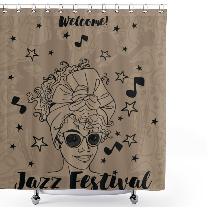 Personality  Trendy Woman On Jazz Festival Poster Shower Curtains