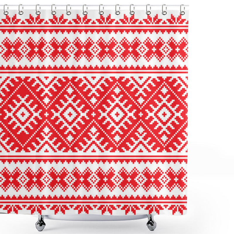 Personality  Seamless Ukrainian Folk Red Embroidery Pattern Shower Curtains