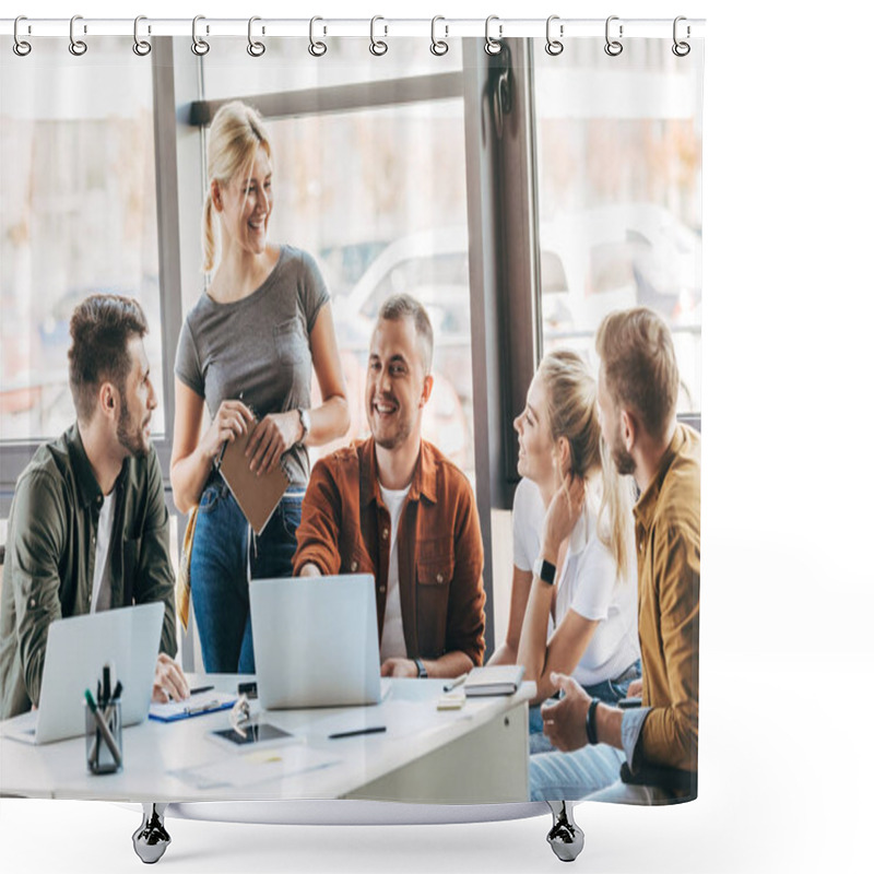 Personality  Happy Young Entrepreneurs Working On Startup Together At Office Shower Curtains